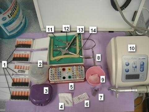 Endodontic Therapy tray Set-Up, root canal, endodontic files reamers, gutta percha, rubber dam punch
